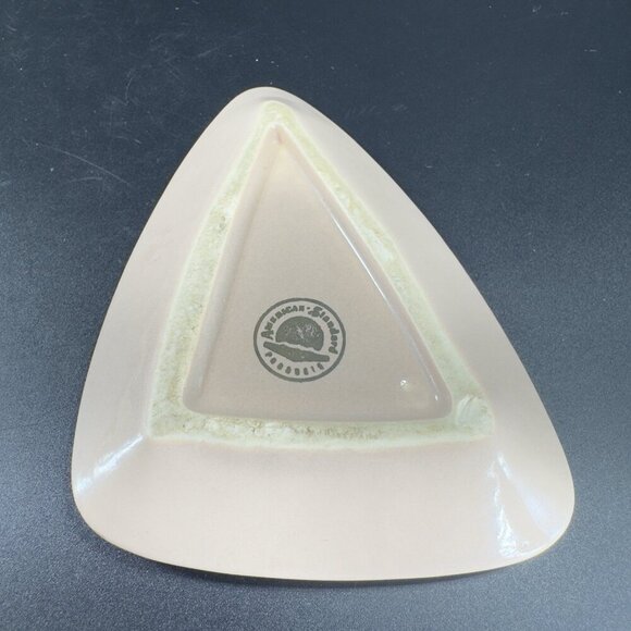 Vintage American Standard Tan Glazed Triangle Ashtray Dish Houseware Marked VTG - Picture 7 of 14
